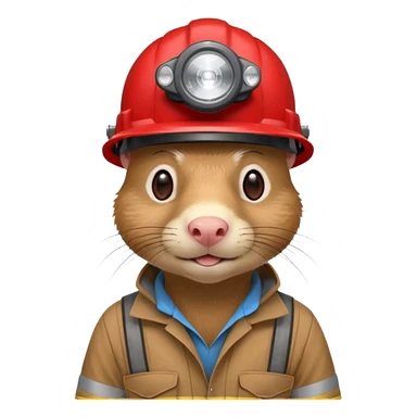 a mole rat, red helmet, headlamp, worker cloth sticker
