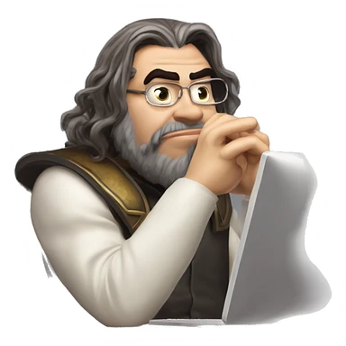 Warcraft geeky computer whispering Steve Wozniak in Marvel Avengers style, oil paint, mysterious eyes, intricate lips, masterpiece pose, odd perspective, beautiful, desirable, logical sticker