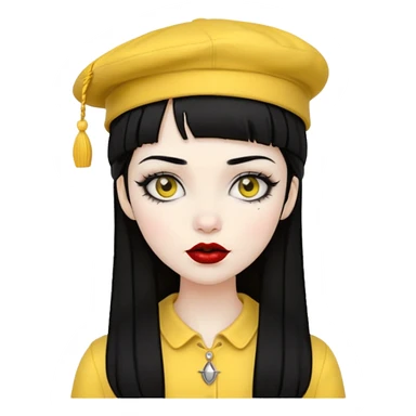 gothic girl black haired with yellow hat sticker