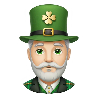 Tall grey haired man with goatee wearing a green peaky hat and kilt st. Patrick’s Day sticker