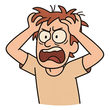 a person pulling their hair in desperation, cartoon style sticker