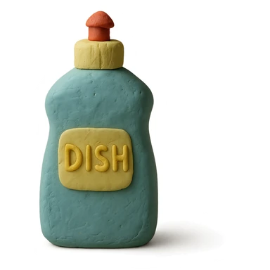 dish soap bottle in claymation style, pastel colors, visible fingerprints, soft matte finish sticker