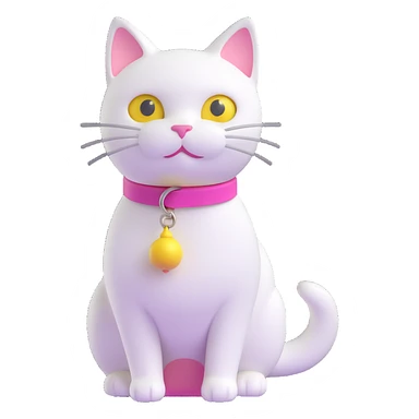 white cat with pink collar and detailed yellow bell sticker