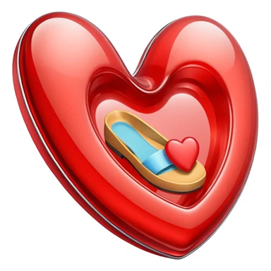 heart with a glassy texture and a small slipper icon sticker