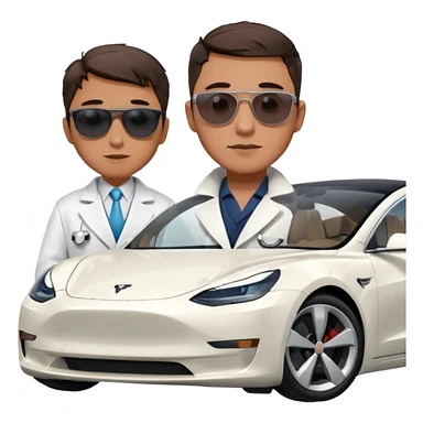 White tesla model 3 with a physician with sunglasses next to it sticker