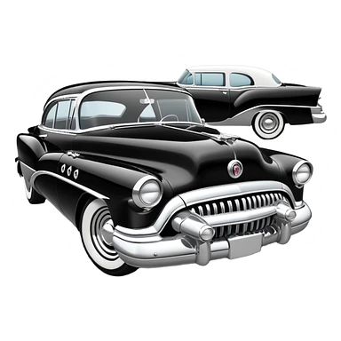 classic hot rod car, 1950s Buick Century influence, black and white colors sticker