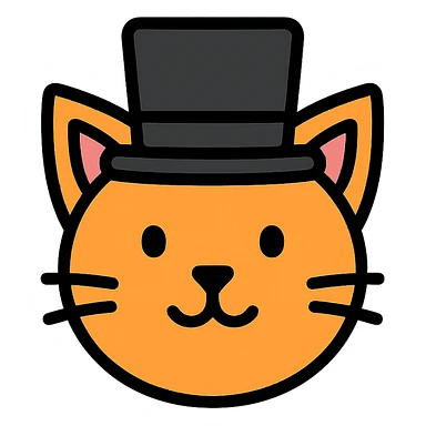 cat with a top hat, color outlined icon style, clean lines sticker