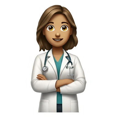 a full body medical student with arms crossed talking 20 years old girl student tan skin, brown hair sticker
