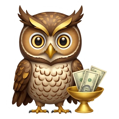 holding money and scale mascot owl sticker