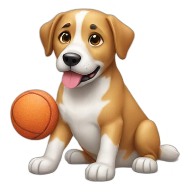 a dog with a toy sticker