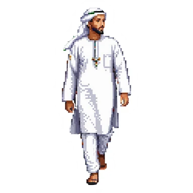Arab man walking, wearing traditional white thobe and headscarf sticker