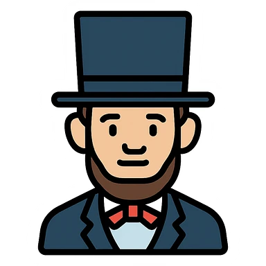 color outline icon of Abraham Lincoln with top hat and beard sticker