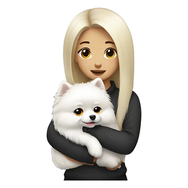 Chinese girl hug white Pomeranian sticker