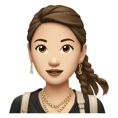 Realistic brown hair Chanel Asian Girl with Birkin bag and Chanel necklace sticker