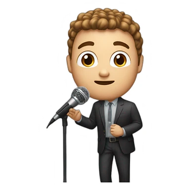 White Person men with brown hair and light skin on stage spotlight with microphone stand in front of him sticker