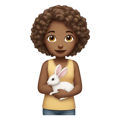 curly-brown hair girl with a bunny sticker