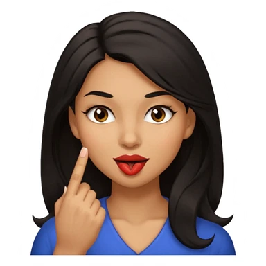 black slighty browin hair light brown skin woman, flirtatious gesture, biting her finger and winking emoji she also has tall hair and brown eyes sticker