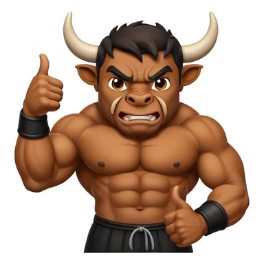 Angry bull emoji showing thumbs up (Like) sticker