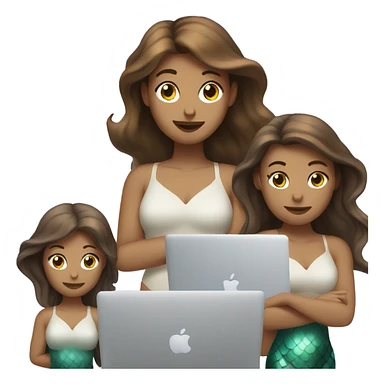 three mermaids with MacBook with brown hair  sticker