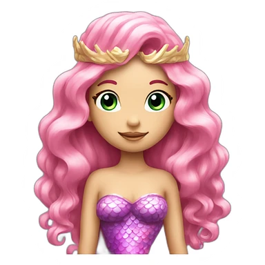 A mermaid with a pink long beautiful tail and long blonde hair with a crown sticker