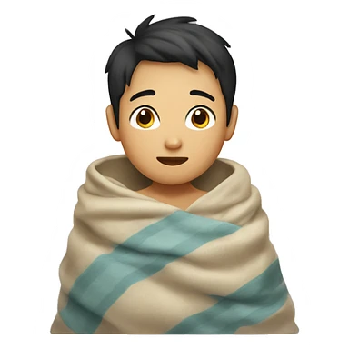 asian boy cozy in blanket sticker