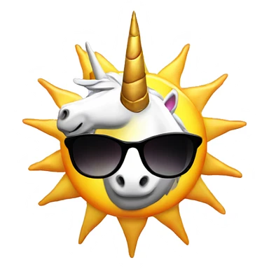 Sun wearing sunglasses with a unicorn horn sticker