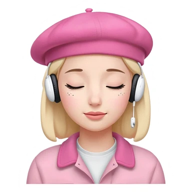 girl wearing a pink beret and AirPods Max headphones, listening to music with closed eyes sticker