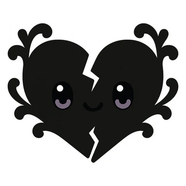 black gothic heart, shattered, ornate, dark, elegant, kawaii style sticker