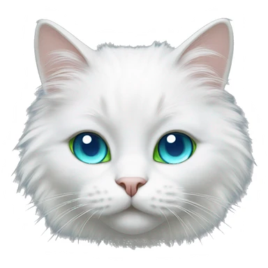 Furry white cat with blue eye and green eye sticker