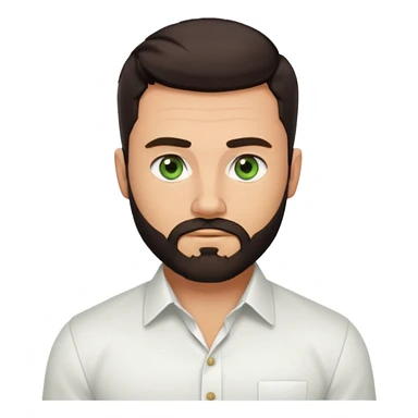 Man with a short full beard, Styled hair, Best looking man in the planet, onepiece style dark hair, green eyes, more realistic style more maskulin. Wearing a white formal shirt, first buttons open macho style, muscular

 sticker