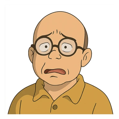 ghibli style bald guy with glasses, looking dumb sticker