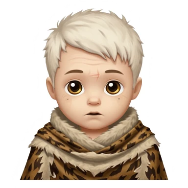ancient hairy white baby tatooed boy, tattered animal skin shawl sticker