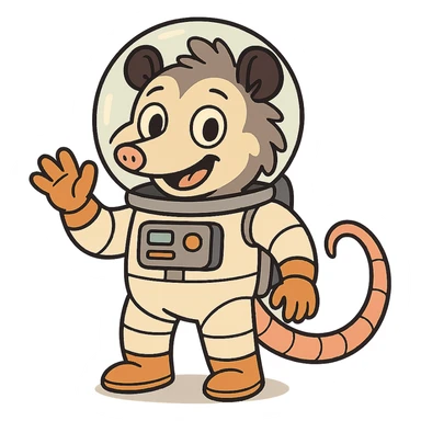 cute cartoon possum dressed up like an astronaut sticker