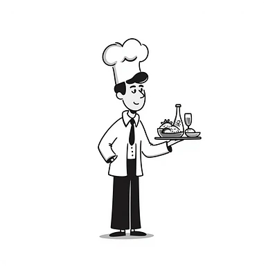 Chef in business attire with chef hat, confidently selling food products sticker