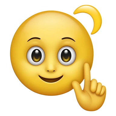 A circular yellow emoji with a smooth, gradient-shiny surface, featuring two large round eyes with white sclera and black pupils, conveying playfulness. A yellow finger is placed beside the mouth with a simple 'ε' symbol in front. sticker