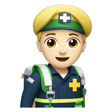 paramedic with a medic bag. White skin, navy uniform, with greenish/yellow medical bag, looks like a queensland ambulance service paramedic sticker