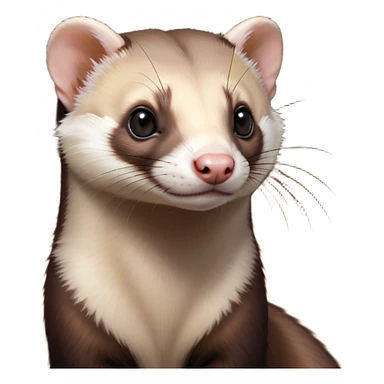 Cinematic Noble sable ferret Portrait Emoji, Poised and dignified, with a sleek, elongated body and a distinct sable ferret head featuring a pointed snout, small, rounded ears, and intelligent, beady eyes, covered in soft, sleek fur with natural brown and cream hues, Simplified yet sharp and sophisticated features, highly detailed, glowing with a warm, natural glow, high shine, exuding an air of quiet confidence, focused and watchful, soft glowing outline, capturing the essence of a clever and majestic sable ferret that feels as though it could leap from the screen with effortless grace! sticker