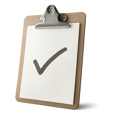 Make the background transparent, keep the realistic clipboard with a single checkmark unchanged. sticker