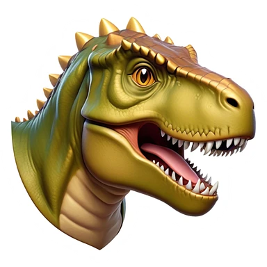 Cinematic Noble T-rex Portrait Emoji, Poised and commanding, with a massive, powerful head, a robust, muscular body, tiny, determined arms, and a fearsome yet noble gaze, Simplified yet sharply defined features, highly detailed, glowing with a cool, primal radiance, high shine, intelligent and formidable, stylized with an air of ancient predatory authority, focused and vigilant, soft glowing outline, capturing the essence of a watchful and confident T-rex that appears ready to roar out of the screen with effortless might! sticker
