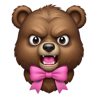 angry bear, bust up, with a pink bow sticker