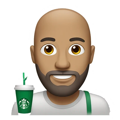 Bald bearded man drinking Starbucks sticker