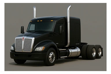 Render this 2026 Kenworth T680 Flat Top semi sleeper with maximum photorealism—true-to-life proportions, lighting, chrome, and paint reflections, no air filters, flat top sleeper cab clearly visible, no background. Match the look of a real truck photo. sticker