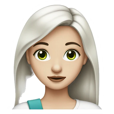 white skin dark hair girl with blue and green heterochromia with a laptop sticker