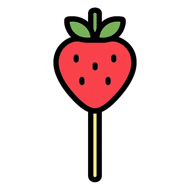 modern simple logo of a stick with a Tagada strawberry on top, easily recognizable sticker