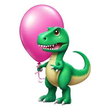 Green t-rex holding a pink balloon animal sticker