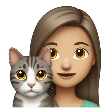 brown haired girl with grey tabby cat sticker