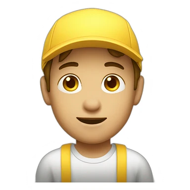 Boy wearing Yellow cap tube salesman sticker