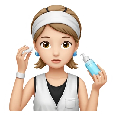 Clean girl aesthetic emoticons, apply skincare products, headband, glowing skin, white vest, soft lighting sticker