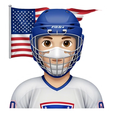 Hockey player with mask and American flag sticker
