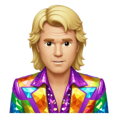 will ferrel realistic, with long blonde straight hair, disco outfit sticker